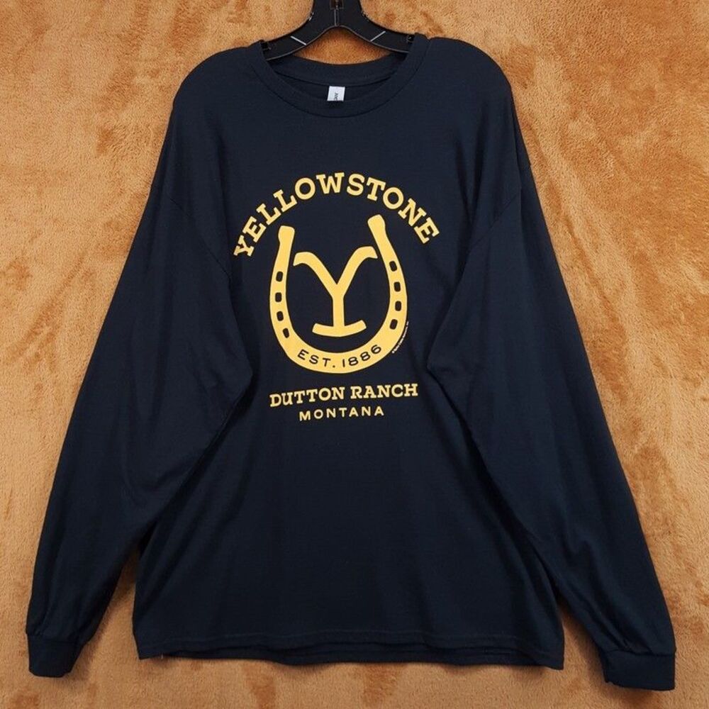 YELLOWSTONE Shirt Mens XL Black Dutton Ranch Montana Graphic Long Sleeve T-Shirt